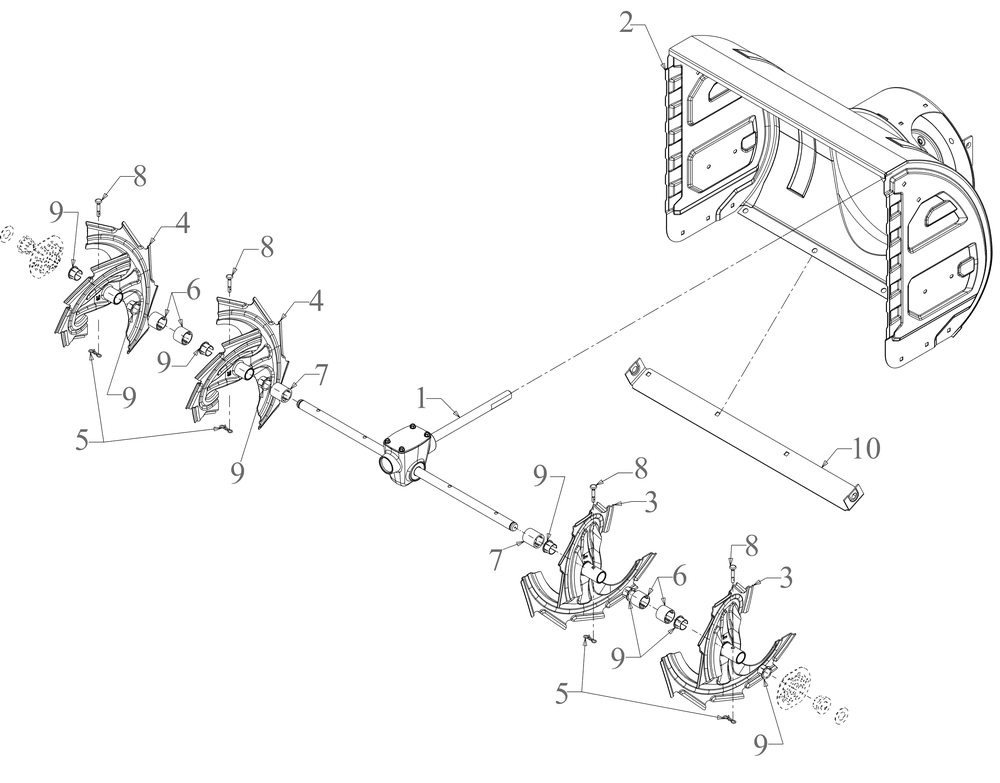 Auger Housing Diagram and Parts List for 2X26-INCH (31AM5HVSB56)(2022) Cub Cadet Snow Blower